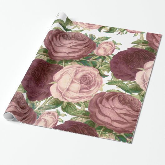  land - chic burgundy roze roze bloemen cadeaupapier (Uitgerold)