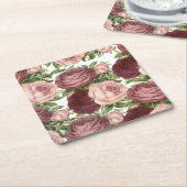  land - chic burgundy roze roze bloemen kartonnen onderzetters (Schuin)