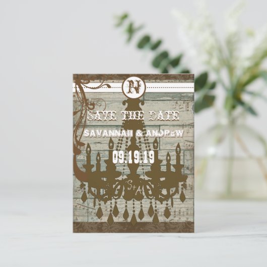 Land Chic Chocolate Mint Rustic Sparen de Datum Aankondigingskaart (Staand voorkant)