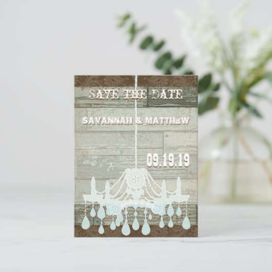 Land Chic Chocolate Mint Rustic Sparen de Datum Aankondigingskaart (Staand voorkant)