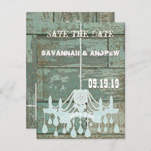 Land Chic Chocolate Mint Rustic Sparen de Datum Aankondigingskaart (Voorkant / Achterkant)