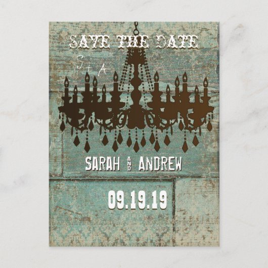 Land Chic Chocolate Mint Rustic Sparen de Datum Aankondigingskaart (Voorkant)