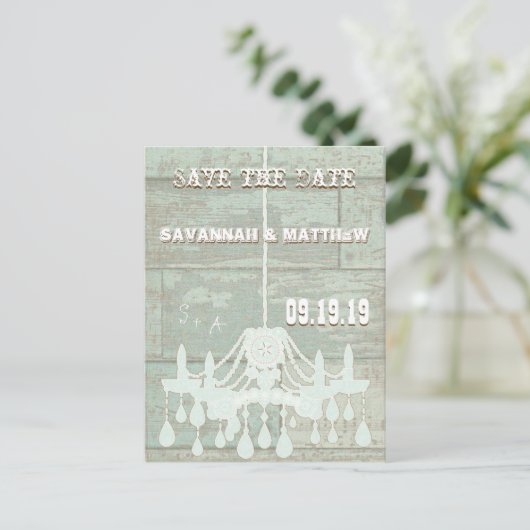 Land Chic Chocolate Mint Rustic Sparen de Datum Aankondigingskaart (Staand voorkant)