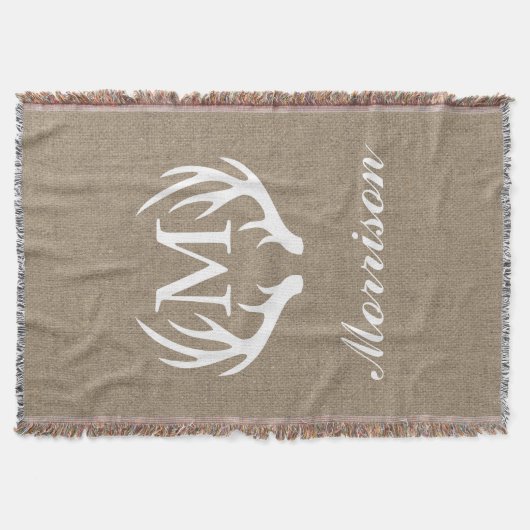 Land Chic Faux Burlap White Deer Antlers Deken (Voorkant)