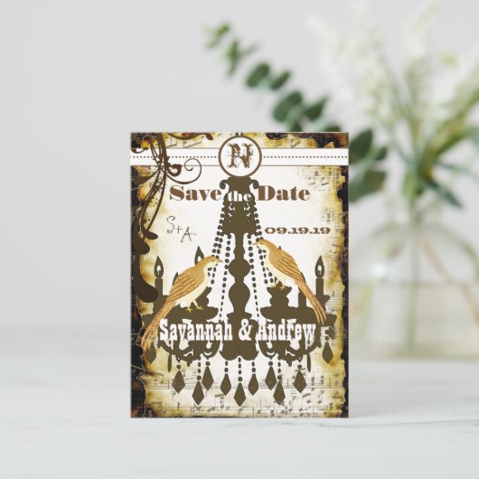 Land Chic Rustic Chandelier Opslaan Datum Aankondigingskaart (Staand voorkant)