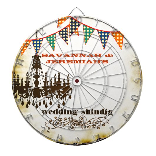 Land Chic Rustic Chandelier Wedding Dart Board Dartbord (Voorkant)