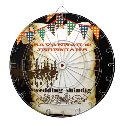 Land Chic Rustic Chandelier Wedding Dart Board Dartbord (Voorkant)
