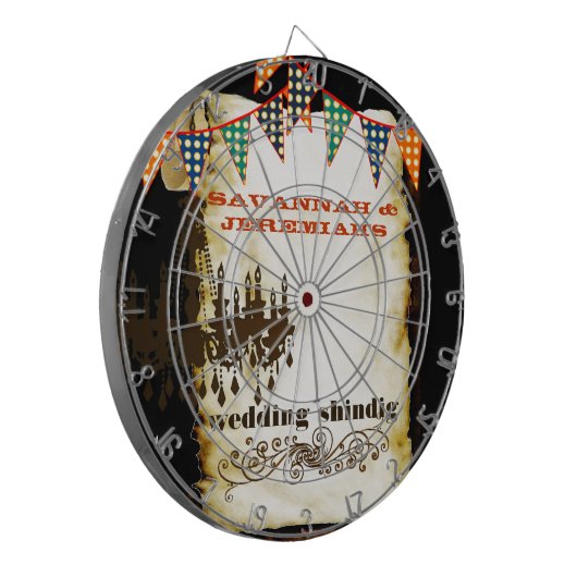 Land Chic Rustic Chandelier Wedding Dart Board Dartbord (Voorkant Links)