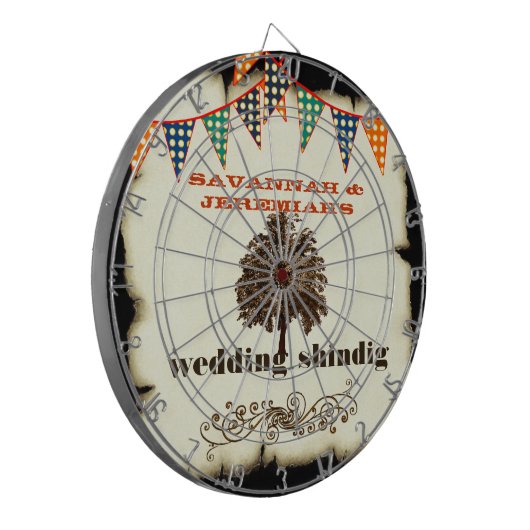 Land Chic Rustic Wedding Dart Board Dartbord (Voorkant Links)