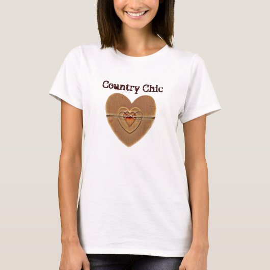 Land Chic Rustic Wooden Hearts Twine Bow T-shirt (Voorkant)