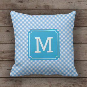Land Chique Baby Blauw Gingham Naam Monogram Kussen