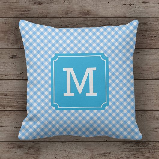 Land Chique Baby Blauw Gingham Naam Monogram Kussen