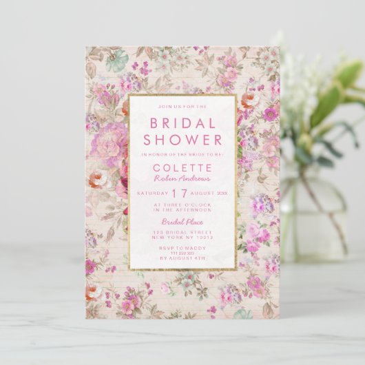  land chique roze bloemig Vrijgezellenfeest Kaart (Staand voorkant)