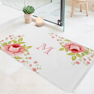 Land Chique Roze Rozen Hoek Motief Monogram Badmat