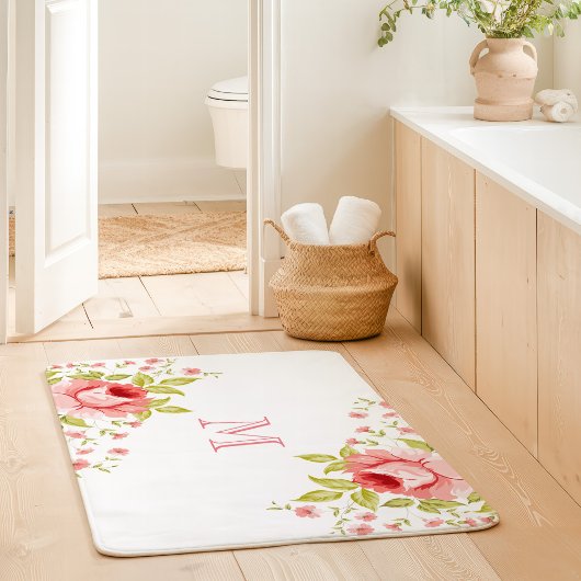 Land Chique Roze Rozen Hoek Motief Monogram Badmat