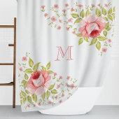 Land Chique Roze Rozen Hoek Motief Monogram Douchegordijn