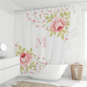 Land Chique Roze Rozen Hoek Motief Monogram Douchegordijn
