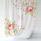 Land Chique Roze Rozen Hoek Motief Monogram Douchegordijn