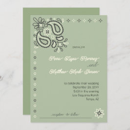 Land Chique Sage Groen Modern Western Bruiloft Kaart