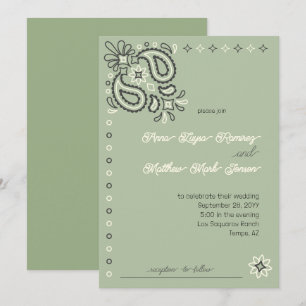 Land Chique Sage Groen Modern Western Bruiloft Kaart