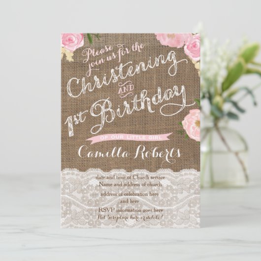 Land Christening 1e verjaardag Uitnodiging meisje (Staand voorkant)