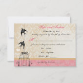 Land Coral Damask Bird Cage Weddenschap RSVP (Voorkant)