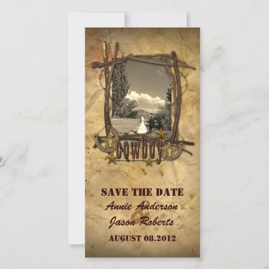  land cowboy bruiloft fotokaart save the date (Voorkant)