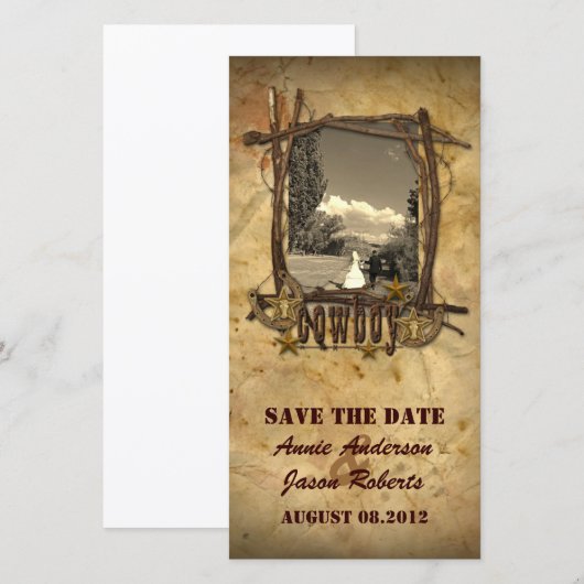  land cowboy bruiloft fotokaart save the date (Voorkant / Achterkant)