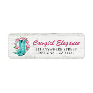 Land Cowgirl Boots Shabby Rozen Return Address Etiket