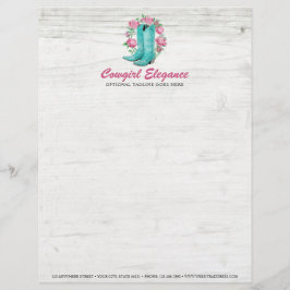 Land Cowgirl Boots & Shabby Rozen Rustige Wood Briefhoofd Ontwerp