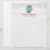 Land Cowgirl Boots & Shabby Rozen Rustige Wood Briefhoofd Ontwerp (Voorkant / Achterkant)