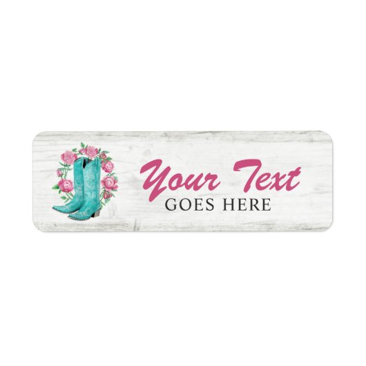 Land Cowgirl Boots & Shabby Rozen Rustige Wood Etiket (Voorkant)