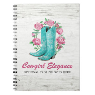 Land Cowgirl Boots & Shabby Rozen Rustige Wood Notitieboek