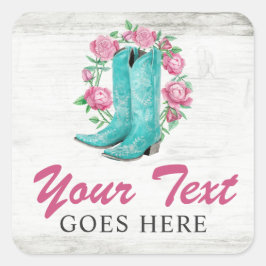 Land Cowgirl Boots & Shabby Rozen Rustige Wood Vierkante Sticker
