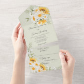 Land Daisies en Zonnebloemen op Groen All In One Uitnodiging (Afscheurbaar)