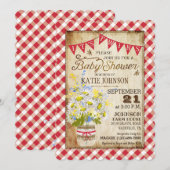 Land Daisies Gingham Check Twins Baby shower Kaart (Voorkant / Achterkant)