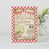 Land Daisies Gingham Check Twins Baby shower Kaart (Staand voorkant)