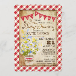 Land Daisies Gingham Check Twins Baby shower Kaart