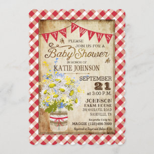 Land Daisies Gingham Check Twins Baby shower Kaart