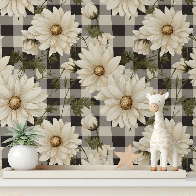 Land Daisy Bloemen Grijs Wit Plaid Patroon Behang (Creator heeft geüpload)