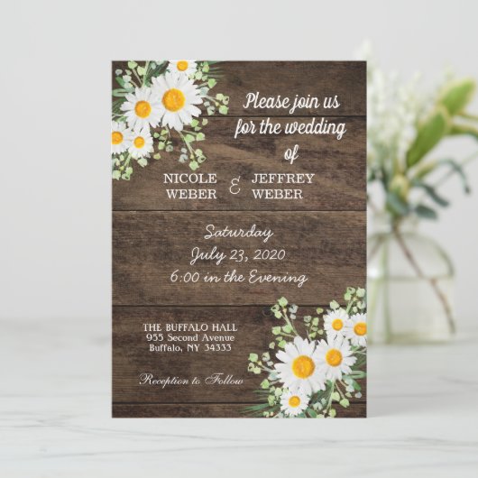 Land Daisy Spring Rustic Flower Wedding Invite Kaart (Staand voorkant)