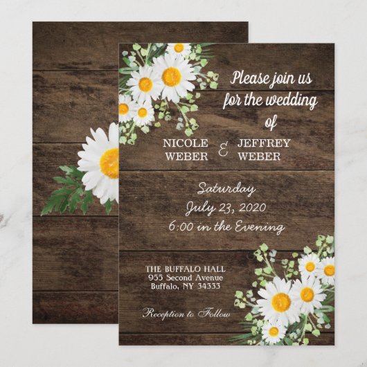 Land Daisy Spring Rustic Flower Wedding Invite Kaart (Voorkant / Achterkant)