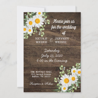 Land Daisy Spring Rustic Flower Wedding Invite Kaart