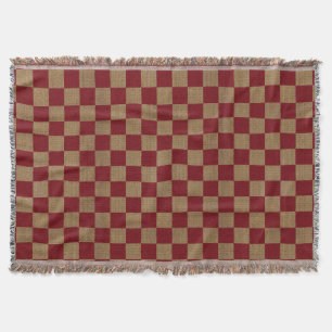 Land Dark Red en Tan Faux Burlap Deken