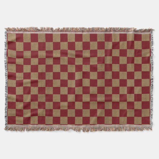 Land Dark Red en Tan Faux Burlap Deken (Voorkant)