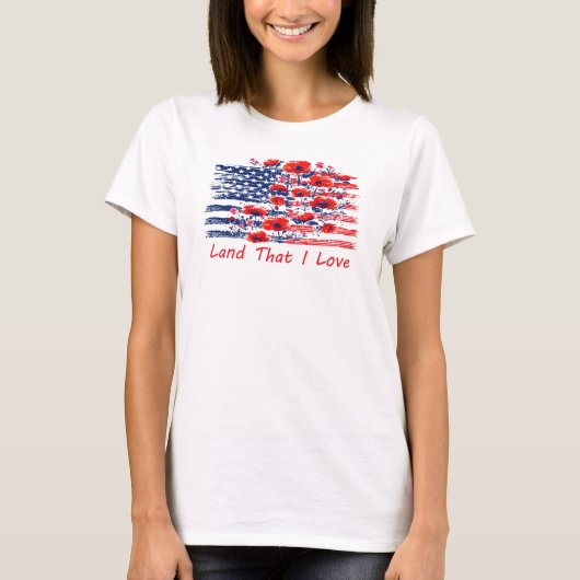 Land Dat Ik Beminn, Bloem Amerikaanse Vlag T-shirt (Voorkant)