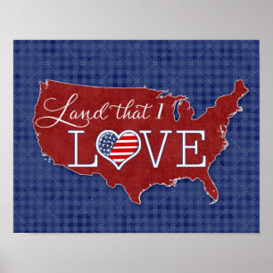 Land dat ik LIEF - Amerikaanse hart & vlag Poster
