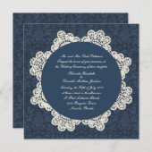 Land Denim Damask & Ivory Lace Wedding Kaart (Voorkant / Achterkant)