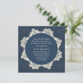 Land Denim Damask & Ivory Lace Wedding Kaart (Staand voorkant)