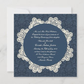Land Denim Damask & Ivory Lace Wedding Kaart (Voorkant)